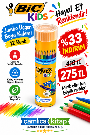 [63] BİC EVOLUTION ÜÇGEN JUMBO BOYA KALEMİ 12+1 TÜP